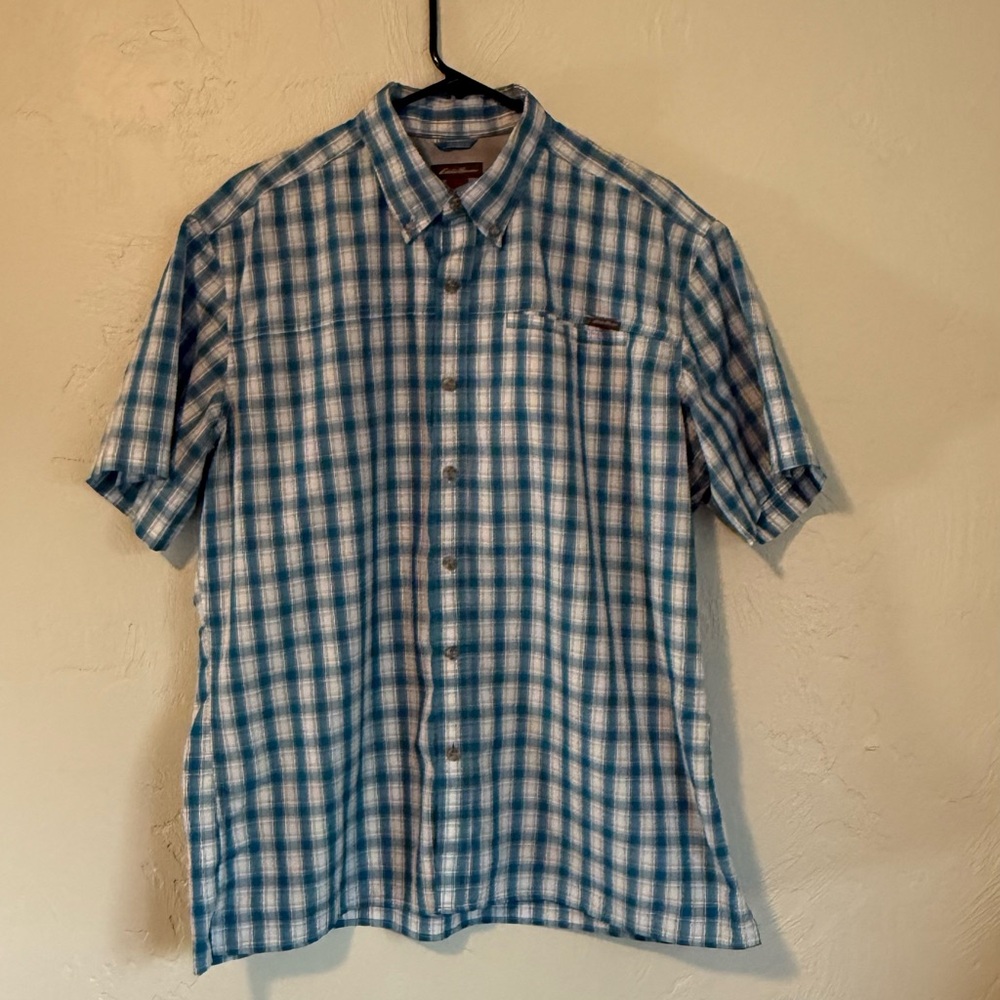 Eddie Bauer Men's Blue and White Checkered Shirt